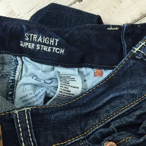 AEO Dark Wash Distressed Skinny Denim Jeans Blue - Picture 4 of 4